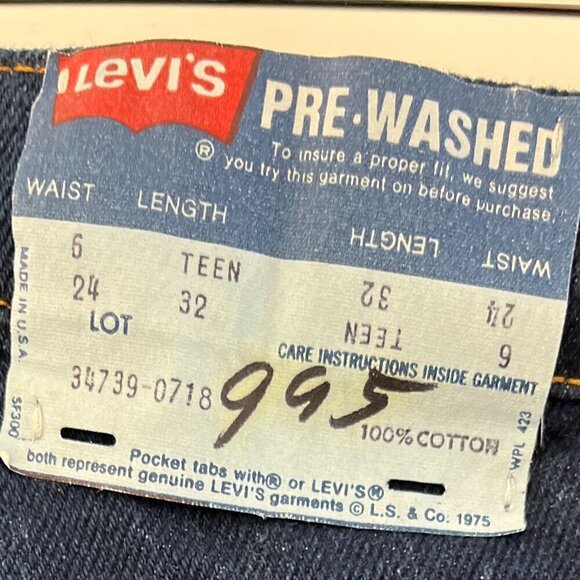 Vintage Orange Tag Levi's Pre-Wash Dark Wash Straight Leg Size 6/24 Length 32 - Picture 10 of 12